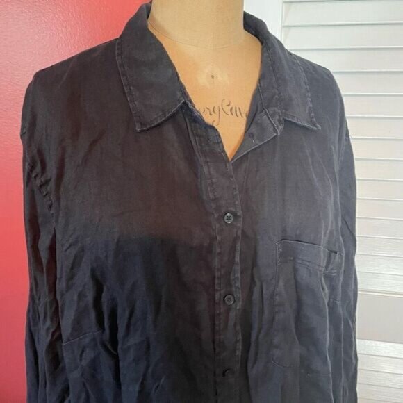 H & M | black linen long sleeve oversized button up XL - Picture 2 of 8